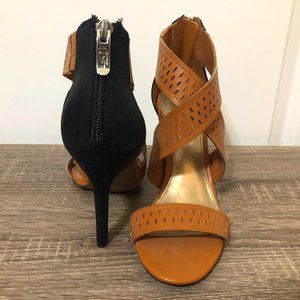 LOFT Strappy Leather & Velvet-back Heels